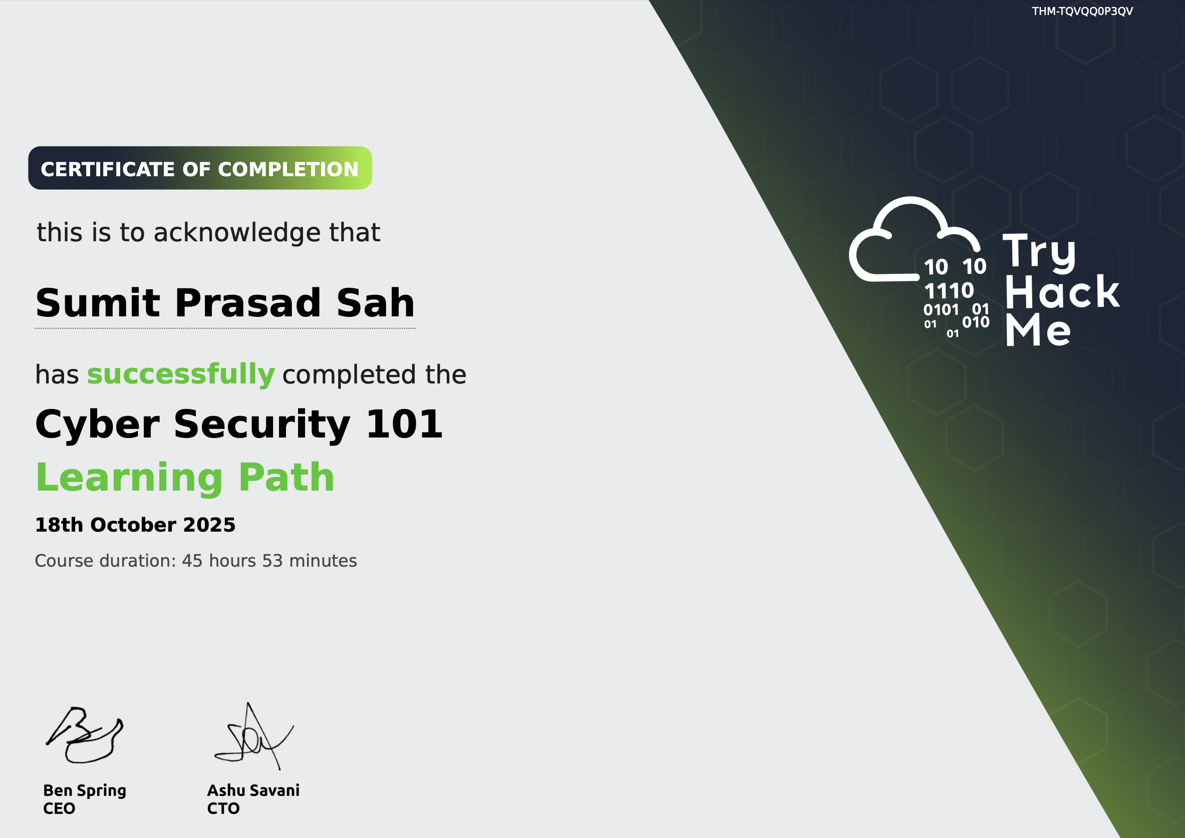 Cyber Security 101 Completion